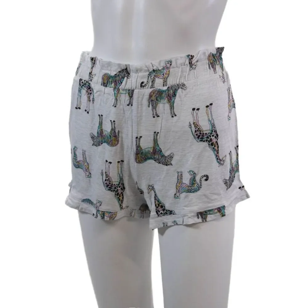 Emerson Road Womens Ruffled Giraffe Print Long Sleeve Pajama Set Gray Size S